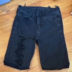 American Eagle Outfitters Men's Black Ripped Skinny Jeans